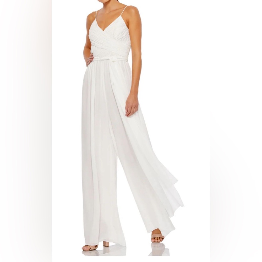 Mac Duggal White Wide Leg Jumpsuit
